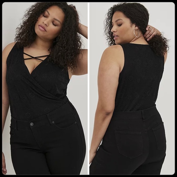 Torrid Black Surplice Strappy Mesh Lace Bodysuit NWT Sizes 4X & 5X - Picture 15 of 17